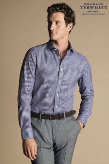 Charles Tyrwhitt Blue Gingham Non-iron Twill Cutaway Slim Fit Shirt (N18870) | $143