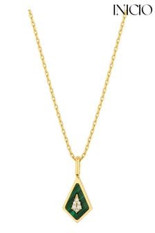 Inicio Gold Plated Malaquite Diamond Shape Pendant Necklace (N18885) | LEI 239