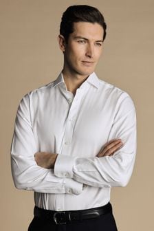 Белый - Приталенная рубашка без застежки с узором "в елочку" Charles Tyrwhitt (N18901) | €86