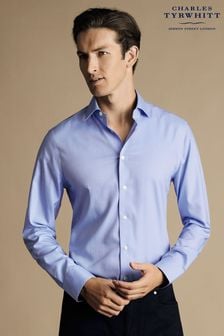 Charles Tyrwhitt Blue Non-iron Twill With Printed Trim Slim Fit Shirt (N18907) | 322 QAR