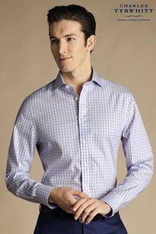 Charles Tyrwhitt Blue Check Non-iron Poplin CA Slim Fit Shirt (N18912) | $95
