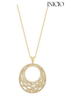 Inicio Gold Plated Cubic Zirconia Contemporary Open Pendant Necklace (N18914) | 223 QAR