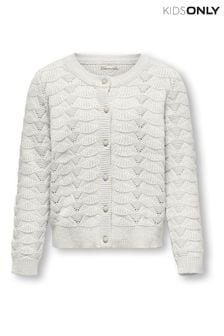 ONLY KIDS Pointelle Diamanted Button Detail Occasion White Cardigan