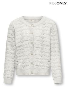 ONLY KIDS Pointelle Diamanted Button Detail Occasion White Cardigan