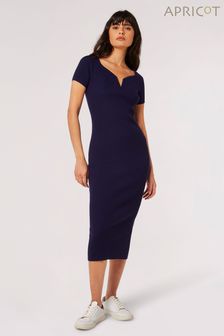 Apricot Blue Notch V Knitted Rib Midi Dress (N18923) | SGD 75