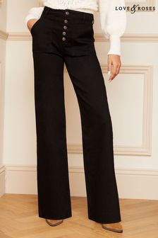 Love & Roses Black Petite Button Fly Wide Leg jeans (N20079) | €74
