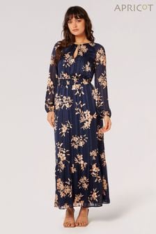 Apricot Blue Silhouette Floral Satin Shimmer Maxi Dress (N20144) | SGD 77