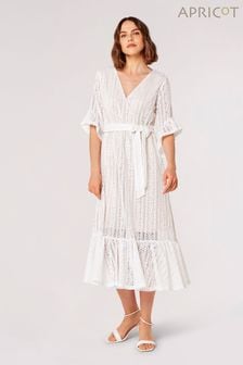 乳白色 - Apricot蕾絲褶飾裹身鈡形袖洋裝 (N20189) | NT$1,820