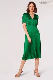 Apricot Green Satin Button Down Midi Dress (N20192) | SGD 75