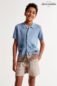 Abercrombie & Fitch Blue Palm Tree Print Resort Shirt