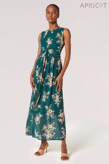 Apricot Green Botanical Blooms Chiffon Maxi Dress (N20199) | $79