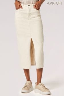 Apricot Cream Denim Midi Skirt (N20208) | SGD 68