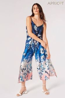 藍色 - Apricot Floral Ombre Satin Split Leg Jumpsuit (N20215) | NT$1,870