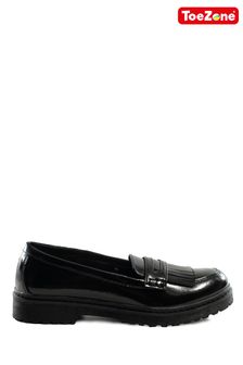 Toezone Leather Slip on Girls Patent Black Loafers