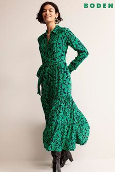 أخضر داكن - فستان قميص متوسط الطول للأحجام الصغيرة Flo من Boden (N20259) | 721 د.إ