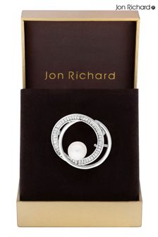 Jon Richard Tone Gift Boxed Contemporary Cubic Zirconia And Pearl Brooch