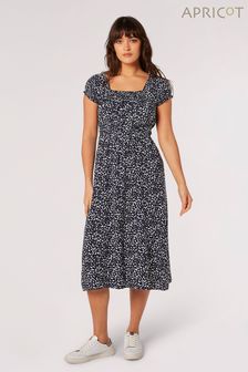 Apricot Blue Navy Brush Dot Milkmaid Midi Dress (N20644) | NT$1,630