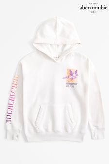 Abercrombie & Fitch White Graphic Floral Back Print Logo Hoodie (N20704) | HK$411