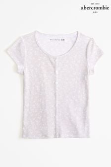 Abercrombie & Fitch Neutral Floral Print Button Front Short Sleeve T-Shirt