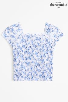 Abercrombie & Fitch Floral Print Textured Square Neck Short Sleeve White T-Shirt