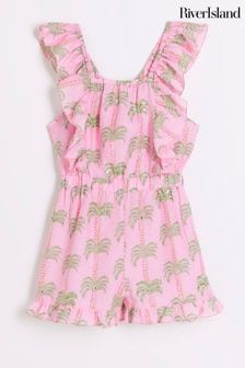 River Island Pink Girls Palm Print Playsuit (N20716) | NT$1,170