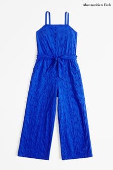 Abercrombie & Fitch Blue Textured Linen Look Jumpsuit With Belt (N20721) | $55