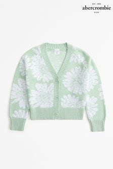 Abercrombie & Fitch Oversized Green Floral Knit V-Neck Cropped Cardigan (N20728) | $62