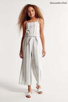 Abercrombie & Fitch Blue Stripe Linen Look Jumpsuit With Belt (N20732) | $55