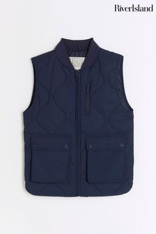 River Island Blue Quilted Bomber Gilet (N20734) | ￥4,930 - ￥6,170