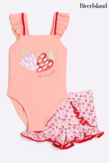 River Island Girls Strawberry Swimsuit and Shorts