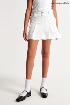 Abercrombie & Fitch Denim Pleated White Skirt With Belt