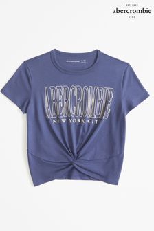 Abercrombie & Fitch Grey Varsity Logo Cropped Tie Front T-Shirt