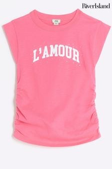 River Island Pink Girls Cap Sleeve Ruched Side T-Shirt (N20747) | €19