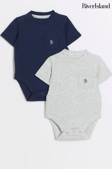 River Island Blue Baby Boys Rib Bodysuits 2 Multipack (N20754) | $26