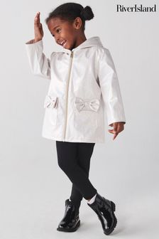 River Island White Mini Girls Glitter Hooded Rain Jacket (N20760) | €42
