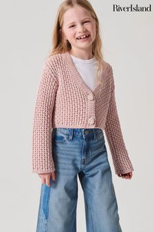 River Island Pink Girls Ecru Crochet Crop Cardigan (N20768) | $35 - $46