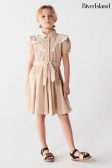 River Island Brown Girls Bias Cut Stripe Dress (N20782) | €32 - €40