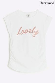 River Island White Girls Cap Sleeve Ruched Side T-Shirt (N20785) | ￥2,470