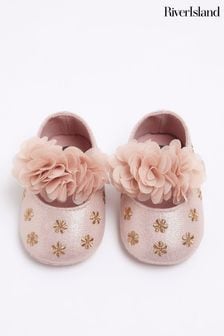 River Island Pink Baby Girls Corsage Floral Shoes (N20800) | €20