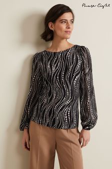Phase Eight Black Patriciapearl Print Woven Mix Top (N20852) | €37