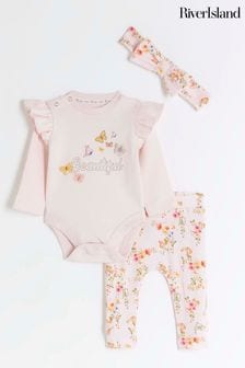 River Island Baby Girls Multipack Floral 100% Cotton Leggings Set 3 Piece (N20867) | €33