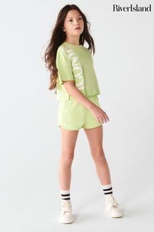 River Island Green Girls Lime Iconic Runner Shorts Set (N20879) | KRW34,200