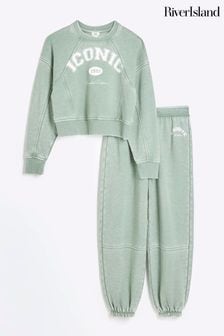 River Island Green Girls Drenched Iconic Sweat Set (N20899) | $51