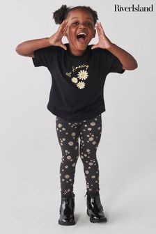 River Island Black Mini Girls Daisy Leggings Set (N20902) | AED79