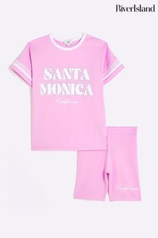 River Island Pink Girls Santa Monica T-Shirt Set (N20904) | SGD 39