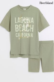 River Island Green Girls Laguna T-Shirt And Cycling Shorts Set (N20915) | €20 - €28