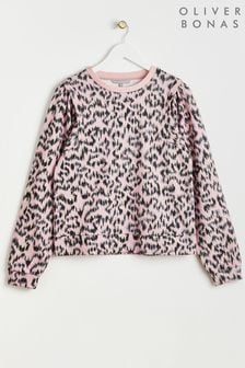 Oliver Bonas Pink Leopard Print Jersey Top (N20925) | kr584