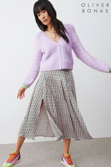 Oliver Bonas Pink Geometric Print Midi Skirt