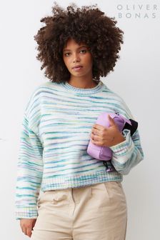 Oliver Bonas Boxy Blue Space Dye Knitted Jumper