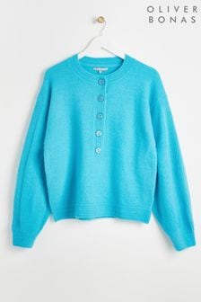Oliver Bonas Turquiose Blue Button Down Knitted Jumper